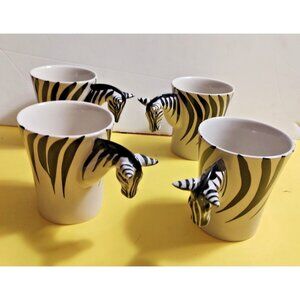 Pier 1 Imports Novelty Coffee Mug set of 4 , Zebra 3D handle